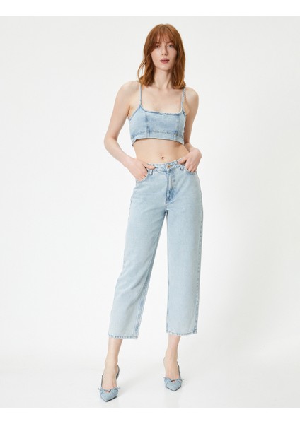 Düz Paça Kot Pantolon Yüksek Bel Cepli - Nora Longer Straight Jeans