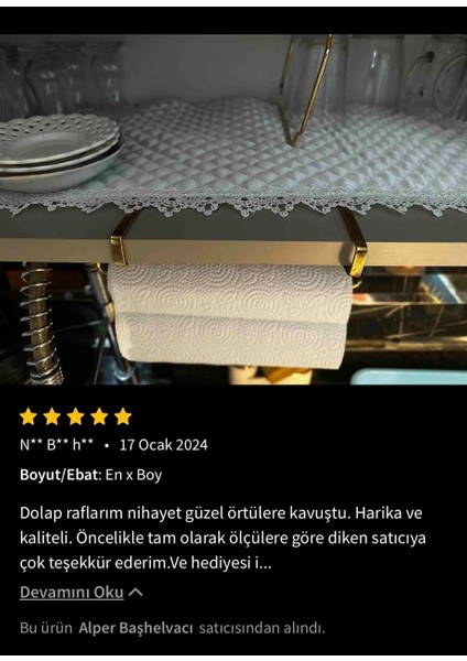 Vintage Sınırlı Üretim Özel Seri Saten Raf Örtüsü - Krem 40 cm Derinlik x 10 mt Boy Gold Su Taşı Detaylı Lüks Saten Kapitone Raf Örtüsü / Çekmece Örtüsü / Dolap İçi Örtü