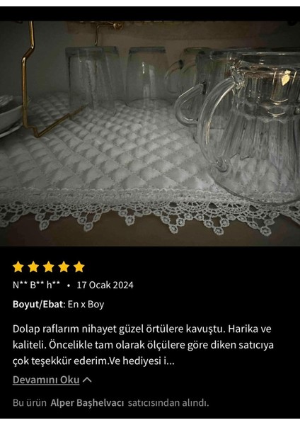Vintage Sınırlı Üretim Özel Seri Saten Raf Örtüsü - Krem 40 cm Derinlik x 10 mt Boy Gold Su Taşı Detaylı Lüks Saten Kapitone Raf Örtüsü / Çekmece Örtüsü / Dolap İçi Örtü