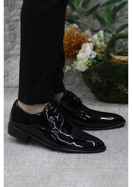 7030-1 Siyah Rugan Damat Ayakkabısı Takım Ayakkabısı Erkek Klasik Ayakkabı