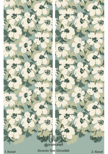 Green Flower 1 Desenli Süet Oturma Odası Salon Fon Perde Baskılı Ekstrafor Büzgü 2 Kanat PRD-1037