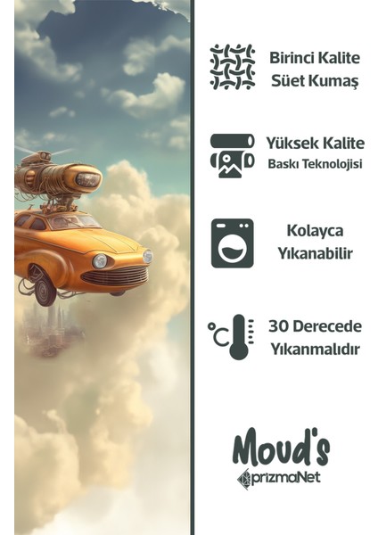 Uçan Araba Desenli Baskılı Çocuk ve Bebek Odası Fon Perdesi 2 Kanat - Prd-01