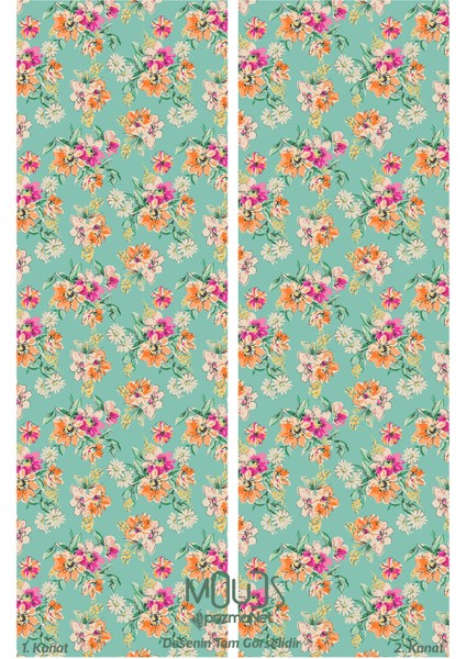 Old Flowers Pattern 4 Desenli Süet Oturma Odası Salon Fon Perde Ekstrafor Büzgü 2 Kanat PRD-1034