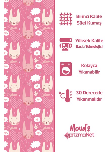 Aşk ve Kedi Desenli Baskılı Çocuk ve Bebek Odası Fon Perdesi 2 Kanat - Prd-32