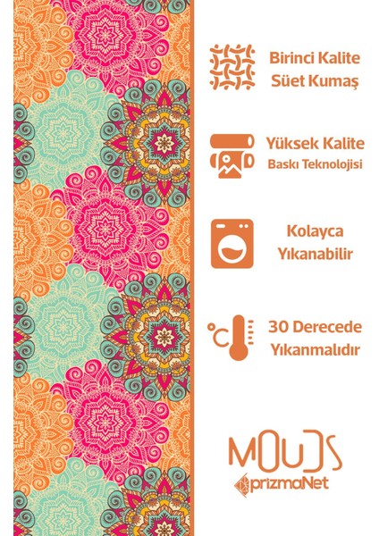 Mandala Desenli Süet Oturma Odası Salon Fon Perde Dijital Baskılı Ekstrafor Büzgü 2 Kanat PRD-1099