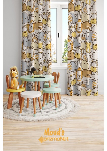 Turuncu Minik Hayvanlar Desenli Baskılı Çocuk ve Bebek Odası Fon Perdesi 2 Kanat - Prd-05 fiyatları