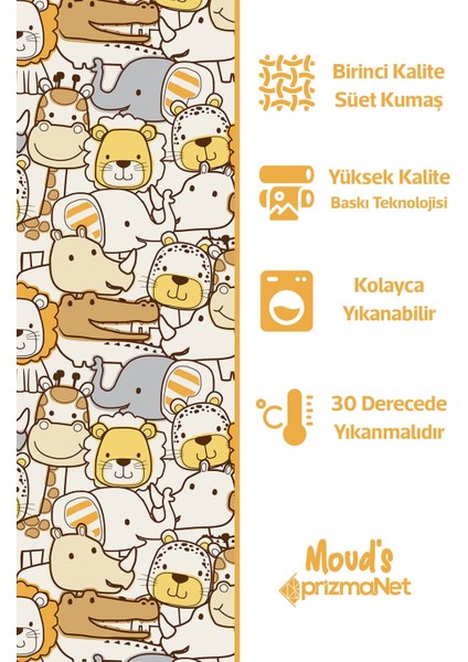 Turuncu Minik Hayvanlar Desenli Baskılı Çocuk ve Bebek Odası Fon Perdesi 2 Kanat - Prd-05 fırsatları