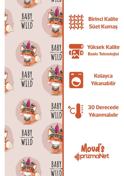 Bebek Tilki Desenli Baskılı Çocuk ve Bebek Odası Fon Perdesi 2 Kanat - Prd-11