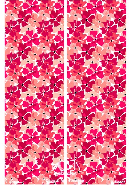 Kiraz Çiçeği Desenli Süet Oturma Odası Salon Fon Perde Baskılı Ekstrafor Büzgü 2 Kanat PRD-1023 modelleri
