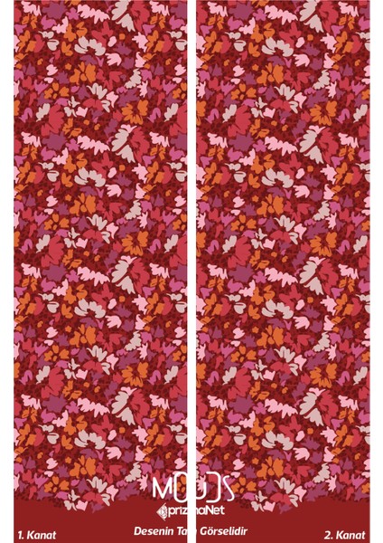 Burgundy 2 Desenli Süet Oturma Odası Salon Fon Perde Baskılı Ekstrafor Büzgü 2 Kanat PRD-1056