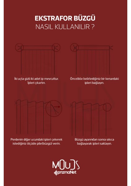 Burgundy 2 Desenli Süet Oturma Odası Salon Fon Perde Baskılı Ekstrafor Büzgü 2 Kanat PRD-1056