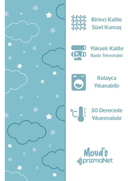 Renkli Bulut Desenli Baskılı Çocuk ve Bebek Odası Fon Perdesi 2 Kanat - Prd-14
