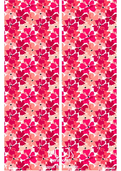 Kiraz Çiçeği Desenli Süet Oturma Odası Salon Fon Perde Baskılı Ekstrafor Büzgü 2 Kanat PRD-1023 modelleri