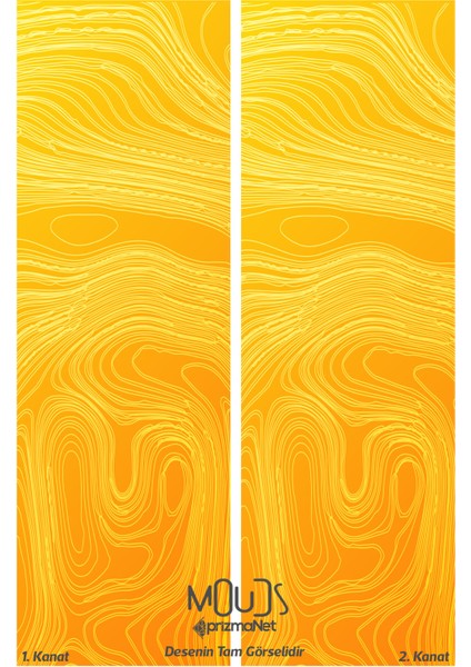 Yellow Wave Stile Desenli Süet Oturma Odası Salon Fon Perde Baskılı Ekstrafor Büzgü 2 Kanat PRD-1059