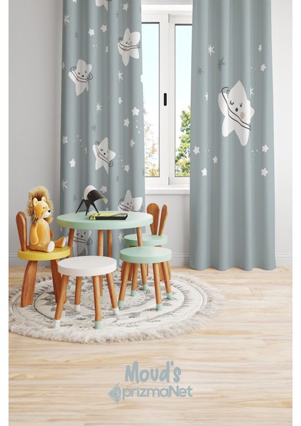 Tatlı Yıldız Desenli Baskılı Çocuk ve Bebek Odası Fon Perdesi 2 Kanat - Prd-13 fiyatları