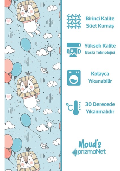 Mutlu Aslan Desenli Baskılı Çocuk ve Bebek Odası Fon Perdesi 2 Kanat - Prd-26