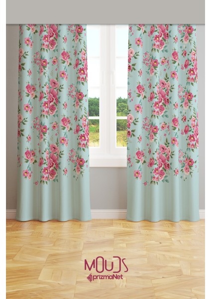 Madame Spring Desenli Süet Oturma Odası Salon Fon Perde Baskılı Ekstrafor Büzgü 2 Kanat PRD-1027 fiyatları