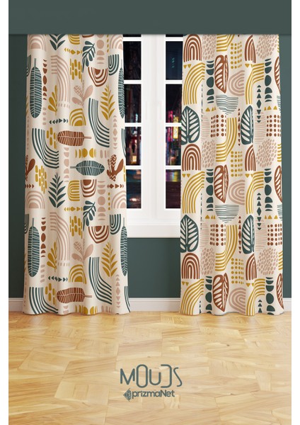 Autumn Abstract Desenli Süet Oturma Odası Salon Fon Perde Ekstrafor Büzgü 2 Kanat PRD-1091 fiyatları