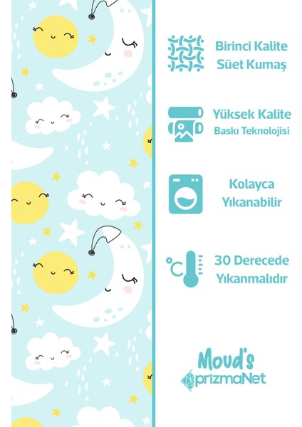 Uyku Desenli Baskılı Çocuk ve Bebek Odası Fon Perdesi 2 Kanat - Prd-29