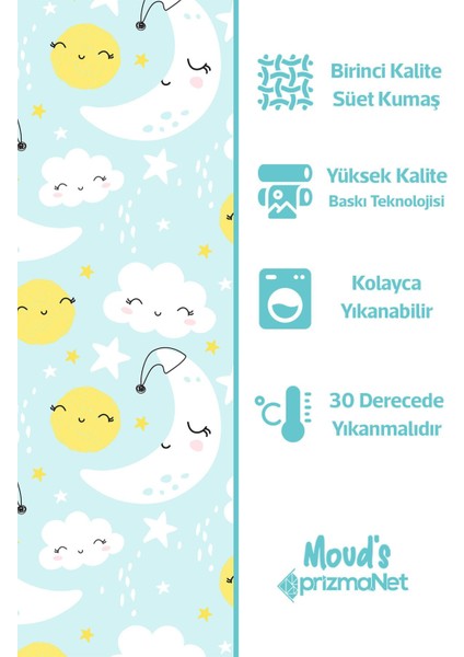 Uyku Desenli Baskılı Çocuk ve Bebek Odası Fon Perdesi 2 Kanat - Prd-29