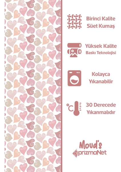 Renkli Kalpler Desenli Baskılı Çocuk ve Bebek Odası Fon Perdesi 2 Kanat - Prd-35