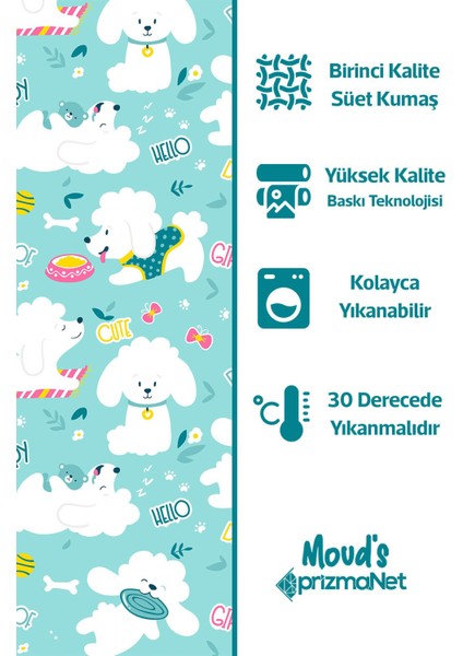 Tatlı Köpek Desenli Baskılı Çocuk ve Bebek Odası Fon Perdesi 2 Kanat - Prd-25