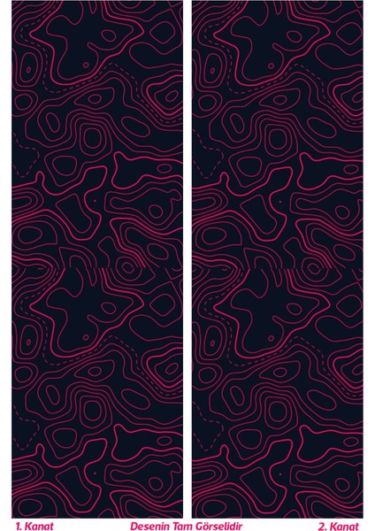 Wave Fuchsia Desenli Süet Oturma Odası Salon Fon Perde Ekstrafor Büzgü 2 Kanat PRD-1097