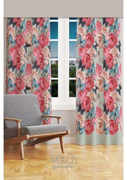 Classic Pattern 3 Desenli Süet Oturma Odası Salon Fon Perde Baskılı Ekstrafor Büzgü 2 Kanat PRD-1039