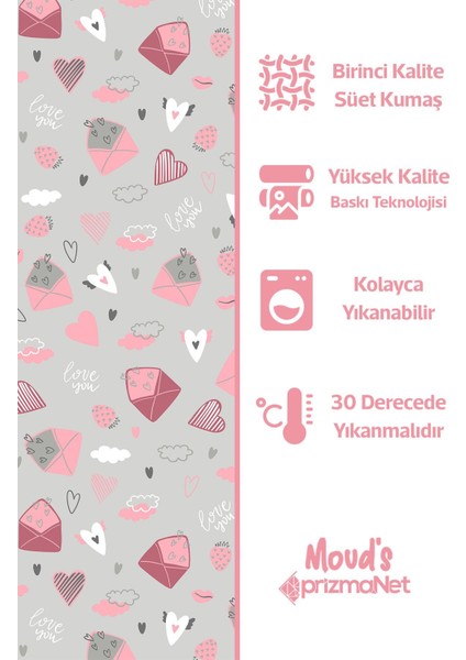 Kalp ve Zarf Desenli Baskılı Çocuk ve Bebek Odası Fon Perdesi 2 Kanat - Prd-33