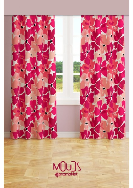 Kiraz Çiçeği Desenli Süet Oturma Odası Salon Fon Perde Baskılı Ekstrafor Büzgü 2 Kanat PRD-1023 fiyatları