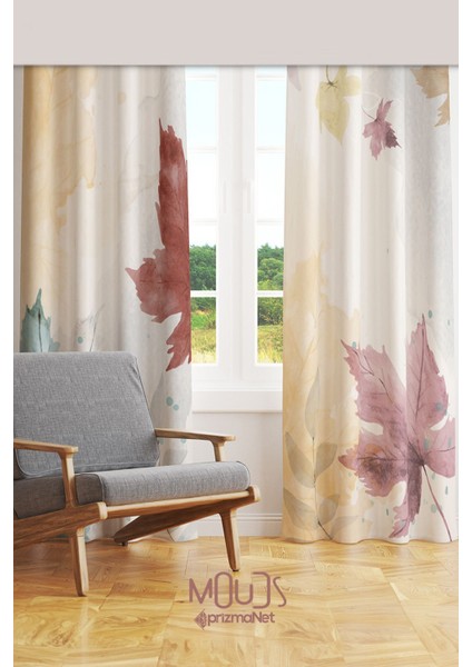 Autumn Leaves Desenli Süet Oturma Odası Salon Fon Perde Baskılı Ekstrafor Büzgü 2 Kanat PRD-1060 fiyatları