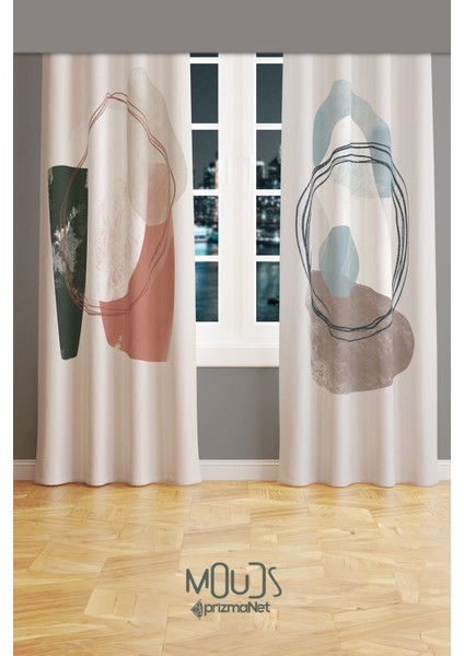 Soft Oval Desenli Süet Oturma Odası Salon Fon Perde Baskılı Ekstrafor Büzgü 2 Kanat PRD-1111 fiyatları