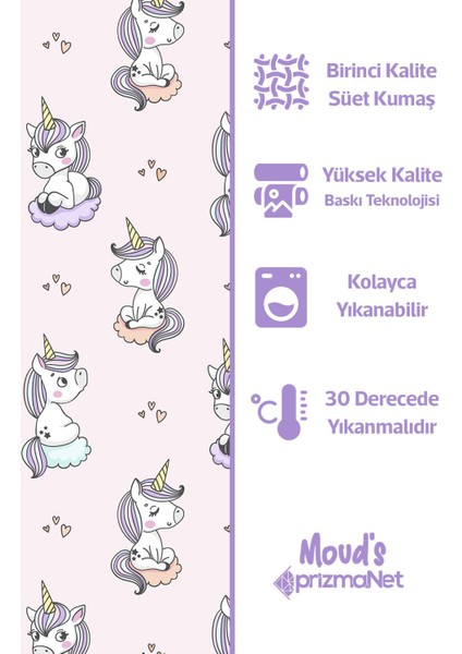 Uykucu Unicorn Desenli Baskılı Çocuk ve Bebek Odası Fon Perdesi 2 Kanat - Prd-31