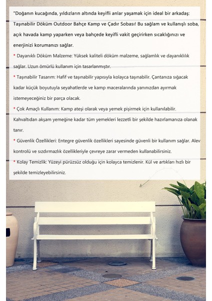 Yüksek Kalite Portatif Döküm Çadır Sobası Şömine Görünümlü Dış Bahçe Outdoor Kamp Karavan Soba