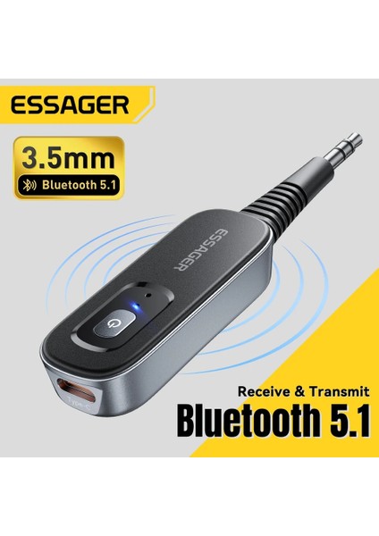 BT10 Bluetooth 5.1 Çevirici Adaptör Araba Müzik Kulaklık Hoparlör Verici Alıcı Kablosuz 3.5mm Jack Çok Fonksiyonlu İkili Mod Geçişi Yeni Nesil Son Teknoloji