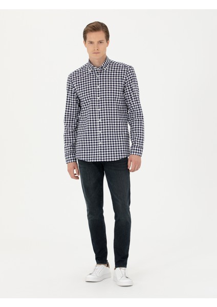 Erkek Lacivert Slim Fit Uzun Kollu Kareli Gömlek 50276942-VR033