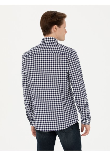 Erkek Lacivert Slim Fit Uzun Kollu Kareli Gömlek 50276942-VR033
