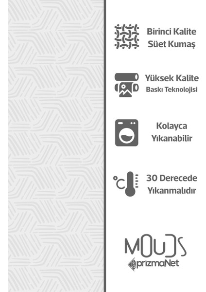 Beyaz Semboller Desenli Süet Oturma Odası Salon Fon Perde Baskılı Ekstrafor Büzgü 2 Kanat PRD-1076