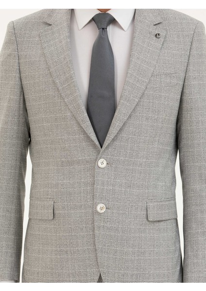 Erkek Açık Gri Slim Fit Kareli Takım Elbise 50287888-VR001