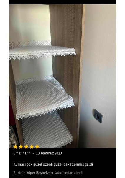 by Alper Başhelvacı - Vintage Sınırlı Üretim Özel Seri Saten Raf Örtüsü - Beyaz 50 cm Derinlik x 10 mt Boy Fransız Güpür Detaylı Lüks Saten Kapitone Raf Örtüsü / Çekmece Örtüsü / Dolap İçi Örtü