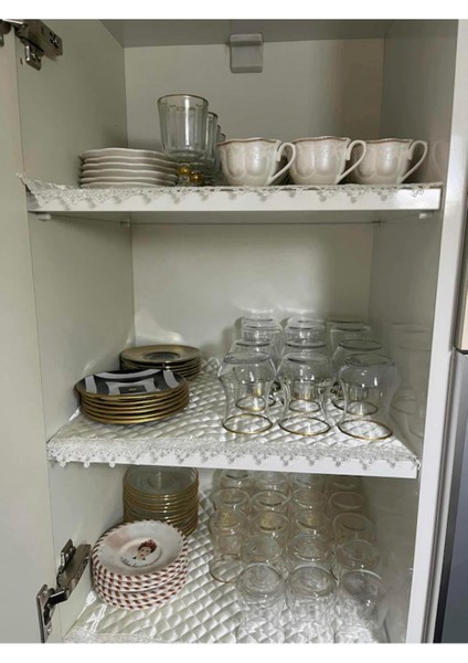 by Alper Başhelvacı - Vintage Sınırlı Üretim Özel Seri Saten Raf Örtüsü - Beyaz 50 cm Derinlik x 10 mt Boy Fransız Güpür Detaylı Lüks Saten Kapitone Raf Örtüsü / Çekmece Örtüsü / Dolap İçi Örtü