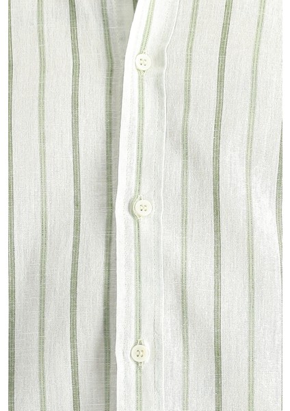 Uzun Kol Slim Fit Dar Kesim Çizgili Spor Keten Gömlek indirimleri