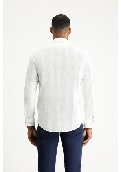 Uzun Kol Slim Fit Dar Kesim Desenli Spor Pamuk Gömlek fırsatları