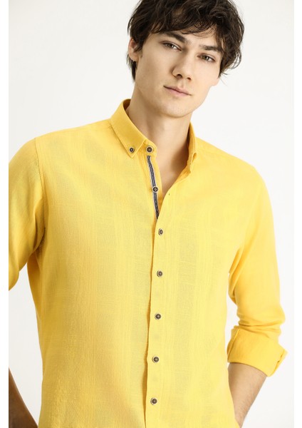 Uzun Kol Slim Fit Dar Kesim Desenli Spor Pamuk Gömlek