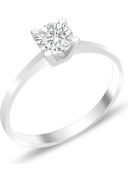 Gümüş Rodyumlu Pırlanta Montürlü Tektaş Yüzük SGTL12371RODAJ