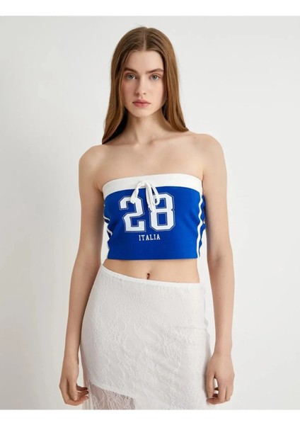 Straplez Crop Top Baskılı Fiyonk Detaylı