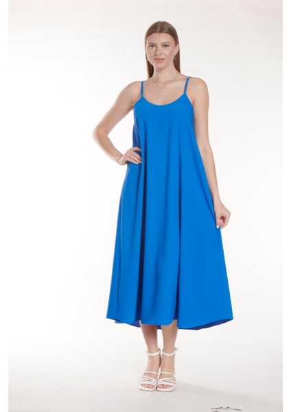Saks Mavi Ip Askılı Uzun Elbise modelleri