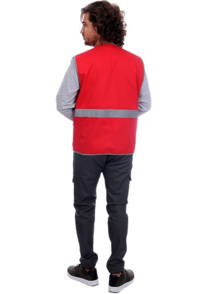 Işçi Çok Cepli Reflektörlü Alet Yeleği Kırmızı / Gri
