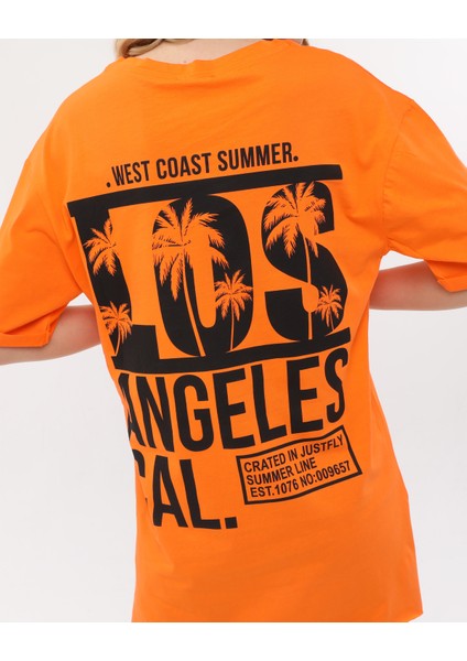 Los Angeles Baskılı Oversize Turuncu Renk T-Shirt fırsatları