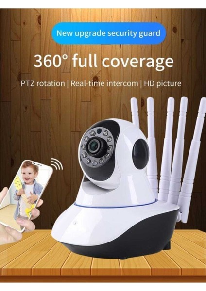 Tekno Trust 2 Yıl 360° Wifi Ip Güvenlik Kamera 5 Antenli Gece Görüşlü Sensörlü Harekete Duyarlı Ip Kamera